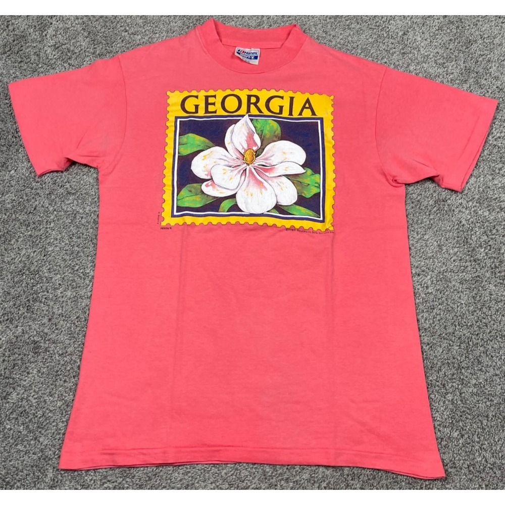Vintage Hanes Beefy T Shirt Womens Medium Pink Georgia Graphic Single Stitch 80s